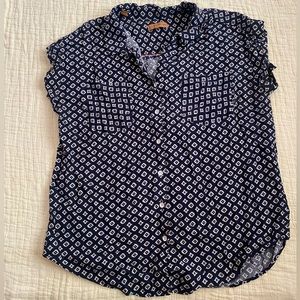 Jachs Girlfriend Shirt Womens Small Blue White Button Up Print Casual Ladies